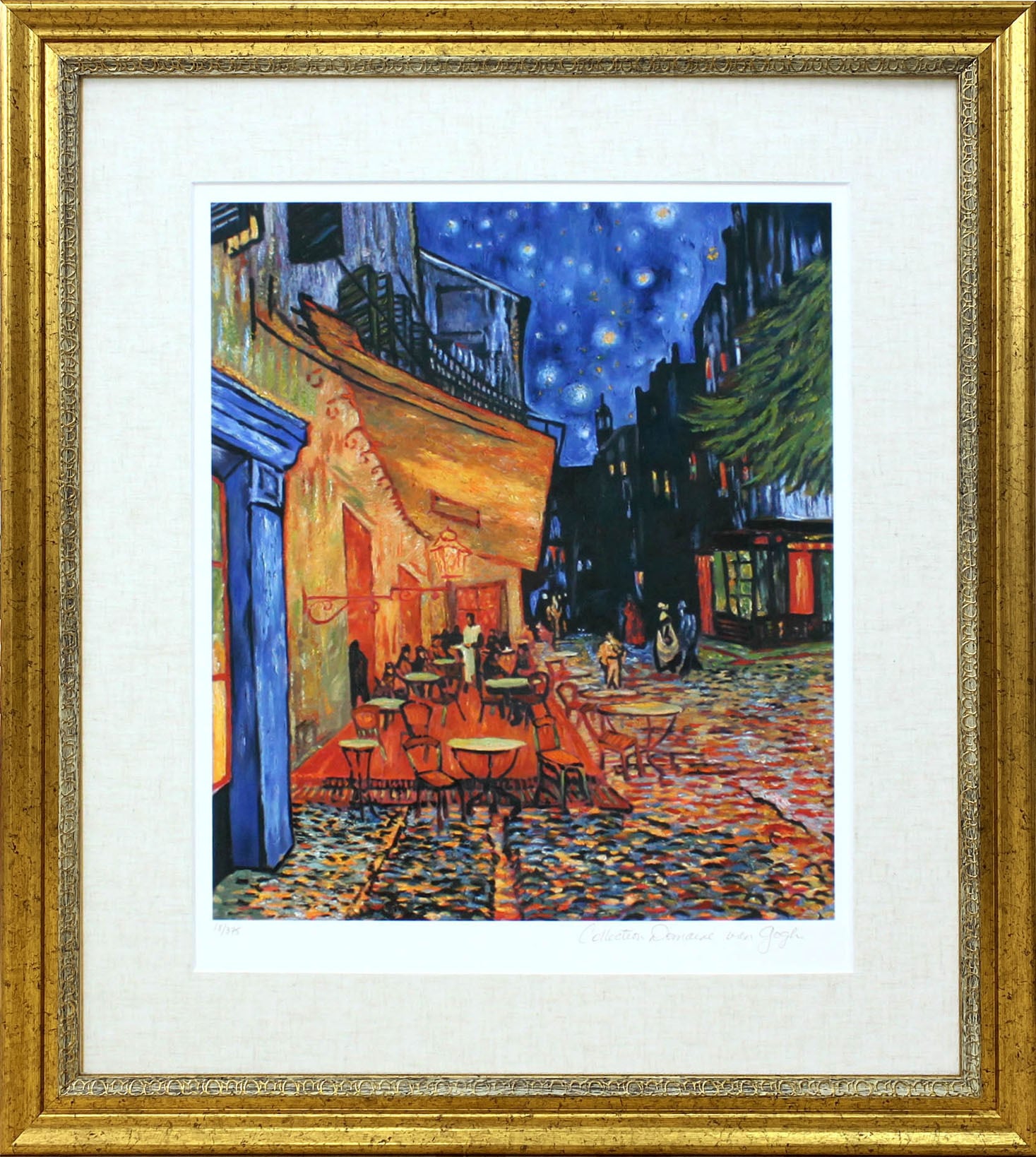 ゴッホ 絵画「夜のカフェテラス」額縁4色選択可能 作品証明書 展示用フック 限定エディション付複製画 ジークレ