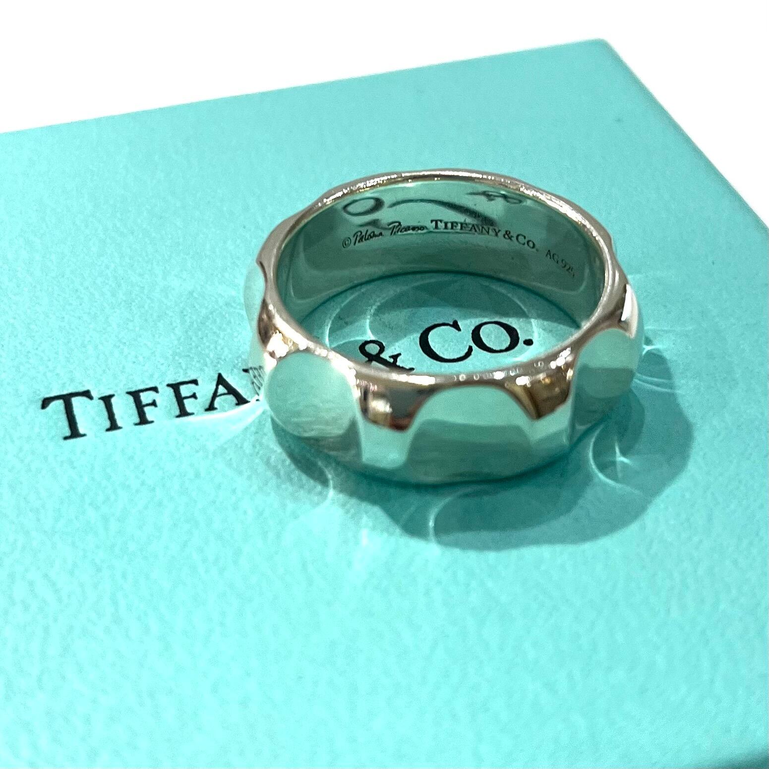 希少【TIFFANY&CO.】2330光を放つグルーヴ ワイドリング 28号