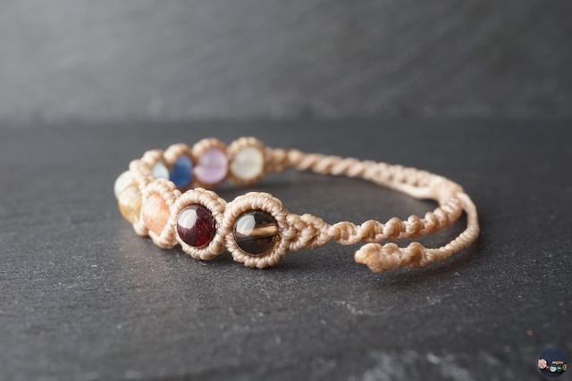 <第0〜第8チャクラ>天然石9粒のマクラメチャクラブレスレット - natural -