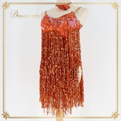 社交ダンス 衣装 ジャンティ gentil ラテン ドレス ワンピース ラテンドレス スパンコール フリンジ 軽い デモ 競技 パーティ 発表会 オレンジ系 ブラウン系 フリンジドレス スパンコールドレス 社交ダンス衣装 ラテン衣装 ダンスパーティ 衣装デモ パフォーマンス