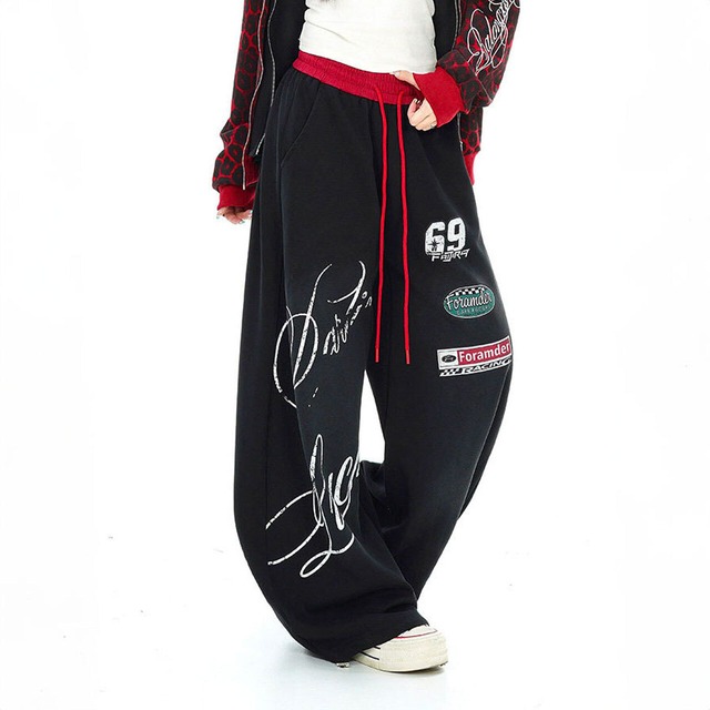 レーシングワッペンレタリングボリュームパンツ 2col   R02864