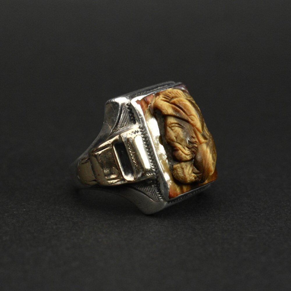 Vintage Mens Cameo Ring Tiger Eye [10kt GOLD x STERLING