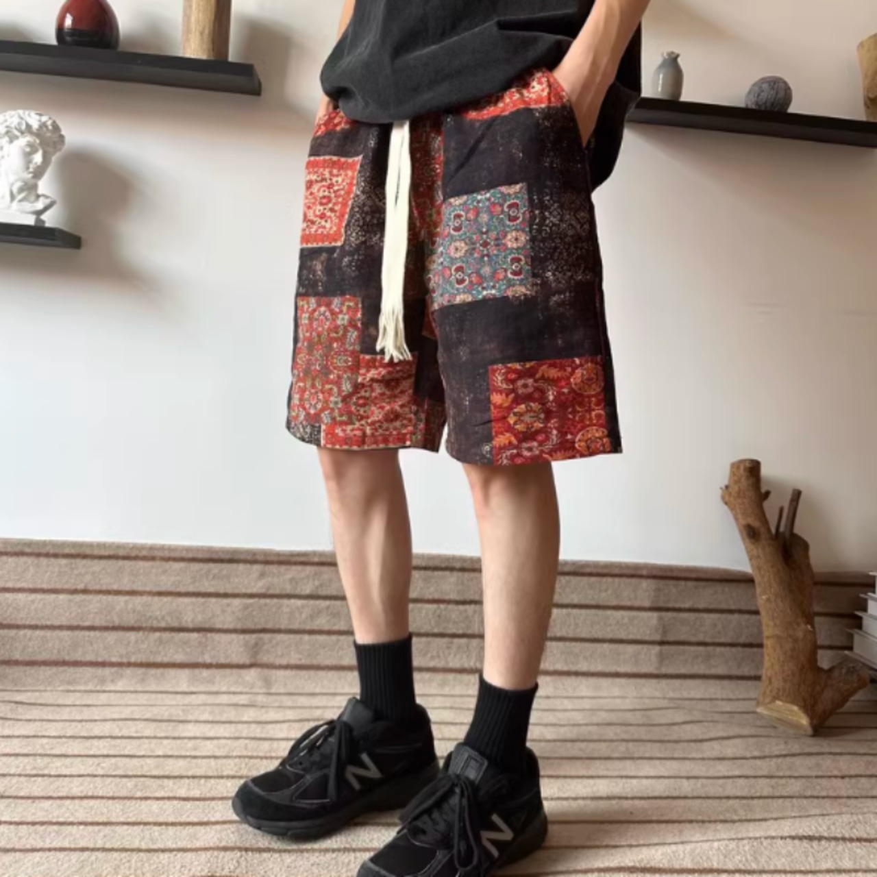 ハイストリートレトロエスニック柄ショーツ　0763