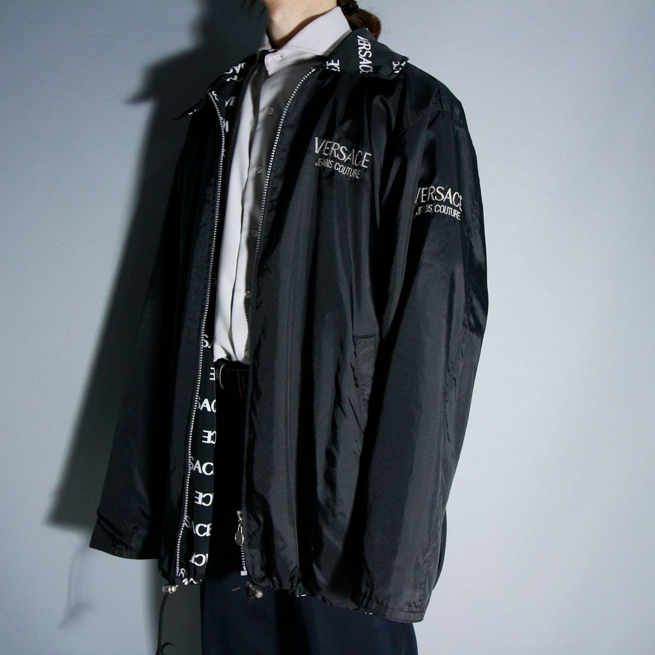 VERSACEリバーシブル襟付きBLACKナイロンJKT   ブランド古着屋 Jesus