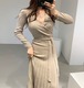 ワンピース ワンピドレス ドレス タイトドレス プリーツワンピース 大人可愛い ウエストマーク Vネック 10代 40代 セクシー タイト セクシー スカートロング丈 ひざ下 長袖  オシャレ ブラック ピンク アプリコット カーキ カラバリ 春 夏 秋 冬 オールシーズン コーデ デート お出かけ 結婚式 ウェディング パーティー 二次会 ワンンサイズ スタイル 脚長 インスタ映え 休日 オソロコーデ 衣装