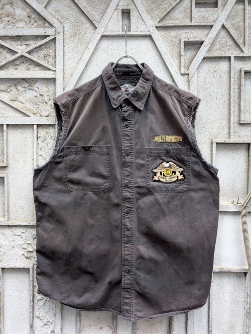 "HARLEY DAVIDSON" eagle embroidered cut off vest