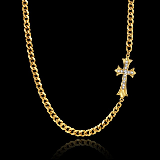 316L Hawaiian Swarovski cross × Cuba chain 【GOLD】