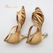 社交ダンス 衣装 ラテン シューズ 23cm ゴールドベージュ系 MARCHEN 靴 くつ ヒール 練習 レッスン レディース 明るい 光沢 高級感 ストラップ 上品 ダンスシューズ ダンス衣装 イベント ステージ