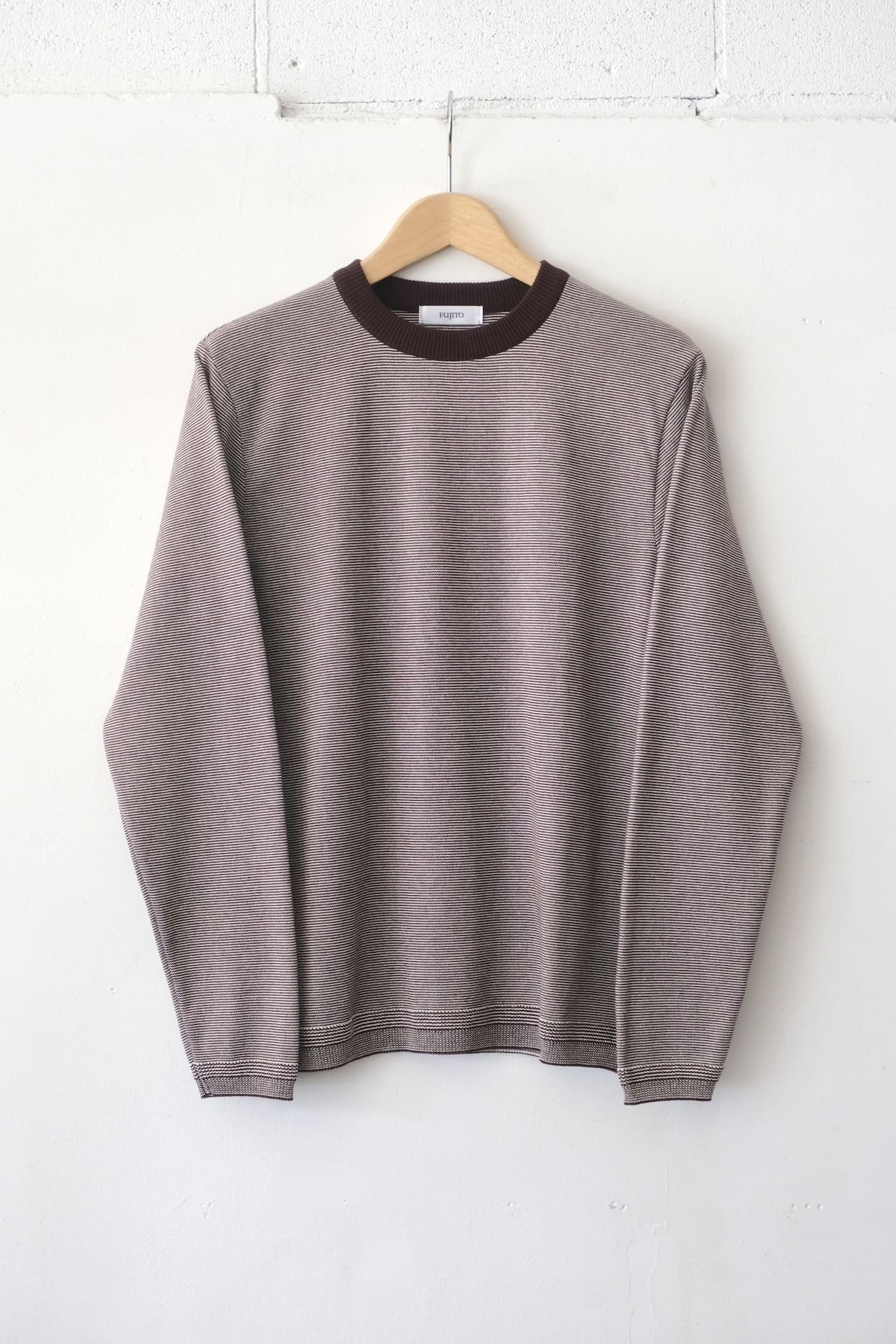 FUJITO L/S Border Knit Wine Border,Gray Border