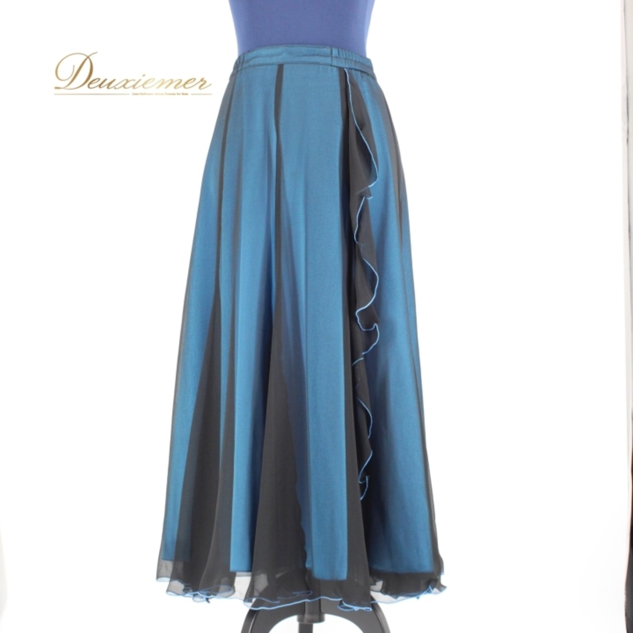 社交ダンス 衣装 スタンダード スカート レッスンウェア 女性用 レディース オールシーズン 青 Sanline サンリーヌ ブルー系 ブラック系 ポリエステル おしゃれ ダンスウェア フレアスカート 発表会 踊る スタイル 良い 着心地 コスチューム カジュアル 清潔感 シンプル 伸縮性あり サイズL スカートコーディネート デイリーユース ビーチリゾート パーティー用 機能性 フィットネス レッスン着