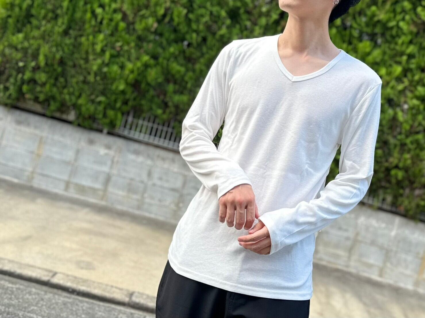 フライスカットVネックロンT WHITE