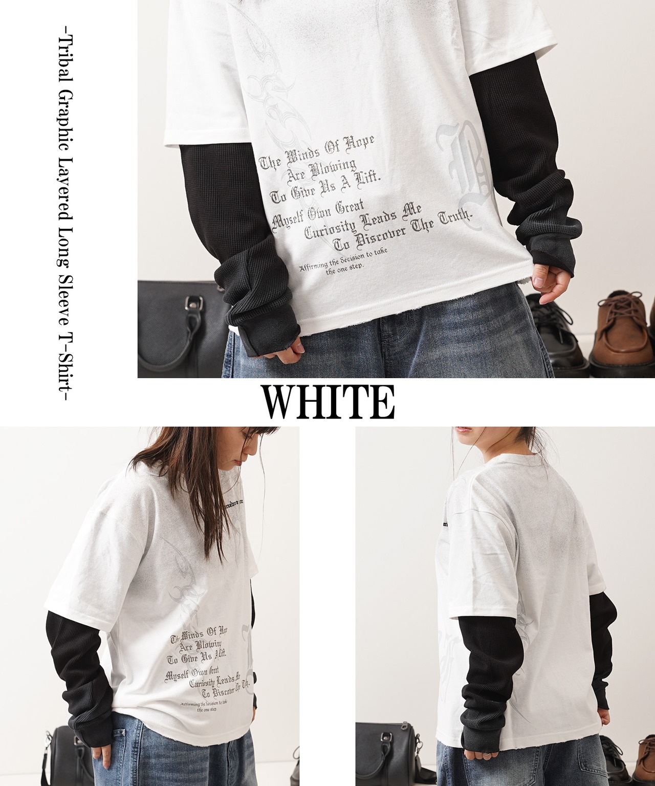 ◆トライバル柄 レイヤードロンTee◆gt-6322-362