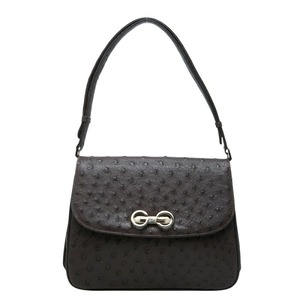 グッチ ロゴ ワンショルダーバッグ ハンドバッグ ブラウン オーストリッチ レディース GUCCI 【中古】
