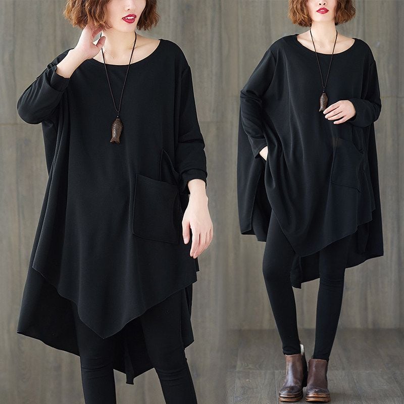 ASYMMETRIC OVERSIZED BATWING LONG TOP M-18181