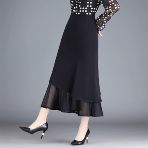 【送料無料】 スカート ロングスカート マーメイドスカート ロング ロング丈 ミモレ丈 アンクル丈 フレア Aライン シンプル 透け感 シースルー ファスナー ハイウエスト 異素材ドッキング ドッキング 薄手 かわいい 大人可愛い きれいめ 大人 上品 おしゃれ お洒落 こなれ感 コンサバ系 モード系 エレガント レディライク 無地 秋 誕生日会 30代 40代 レディース 女性用 ママ オフィス ビジネス OL デート お出かけ お呼ばれ パーティー お茶会 女子会 授業参観 黒 ブラック 大人カラー