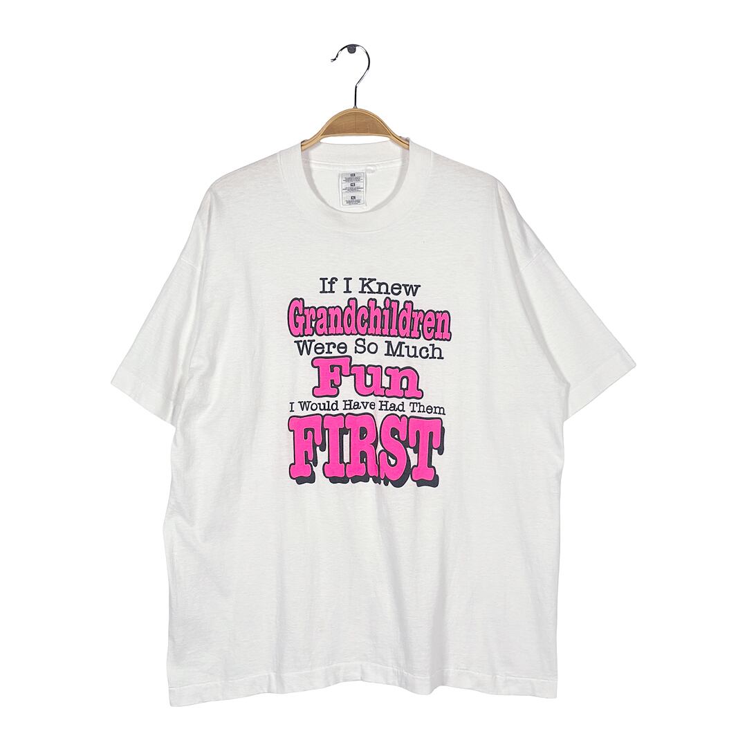 90s メッセージＴシャツ ドミニカ製 ヴィンテージ Tシャツ ホワイト シングルステッチ フルーツオブザルーム サイズXL BZ0688