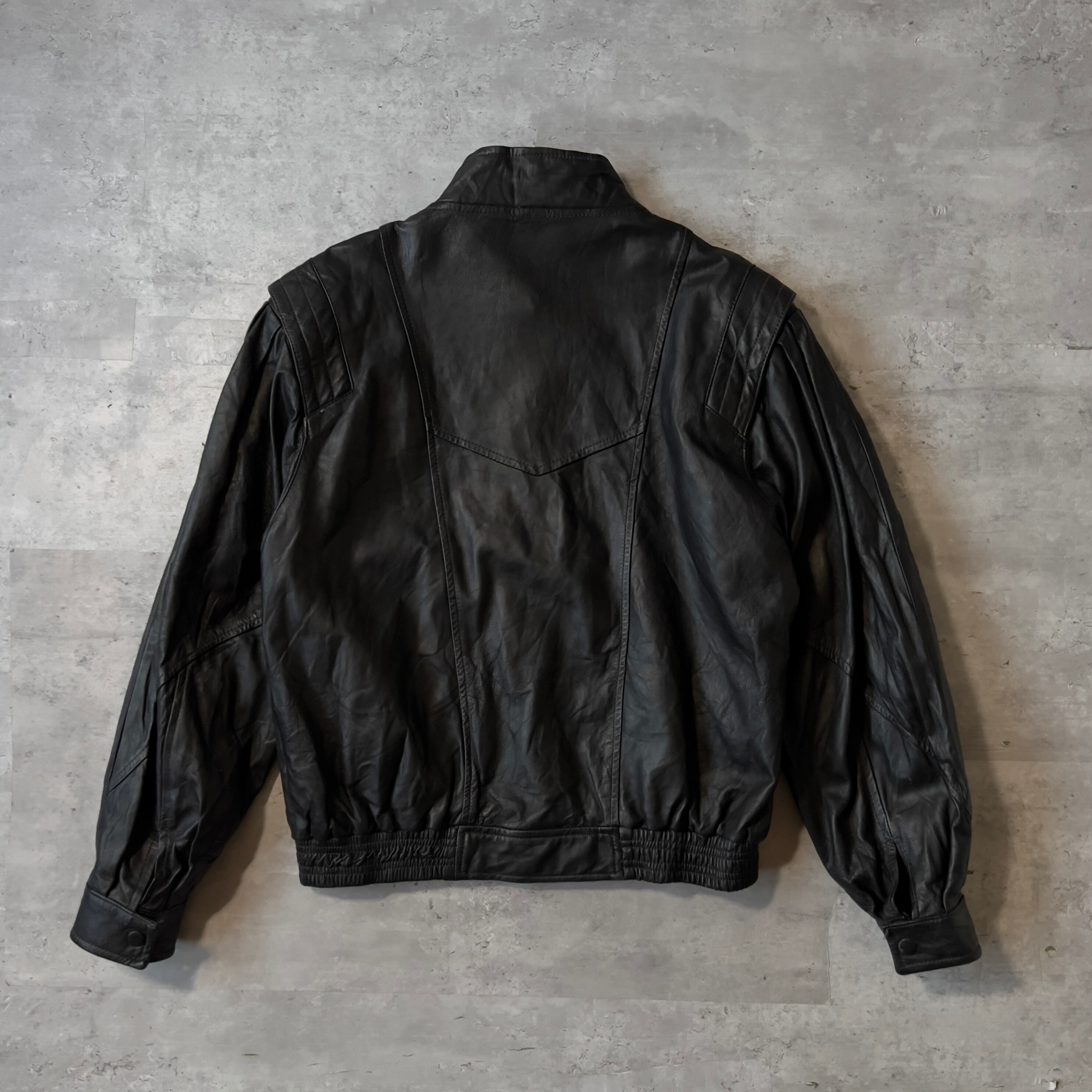 80s Euro Design Leather Jacketアウター形ダブル - レザージャケット