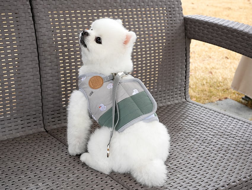 cute duck padding harness S ~ L 2color  /  犬 服 秋冬 暖かい ハーネス リード セット ボア 犬服 ベスト ドッグウェア ペット ハーネス一体型 アウター