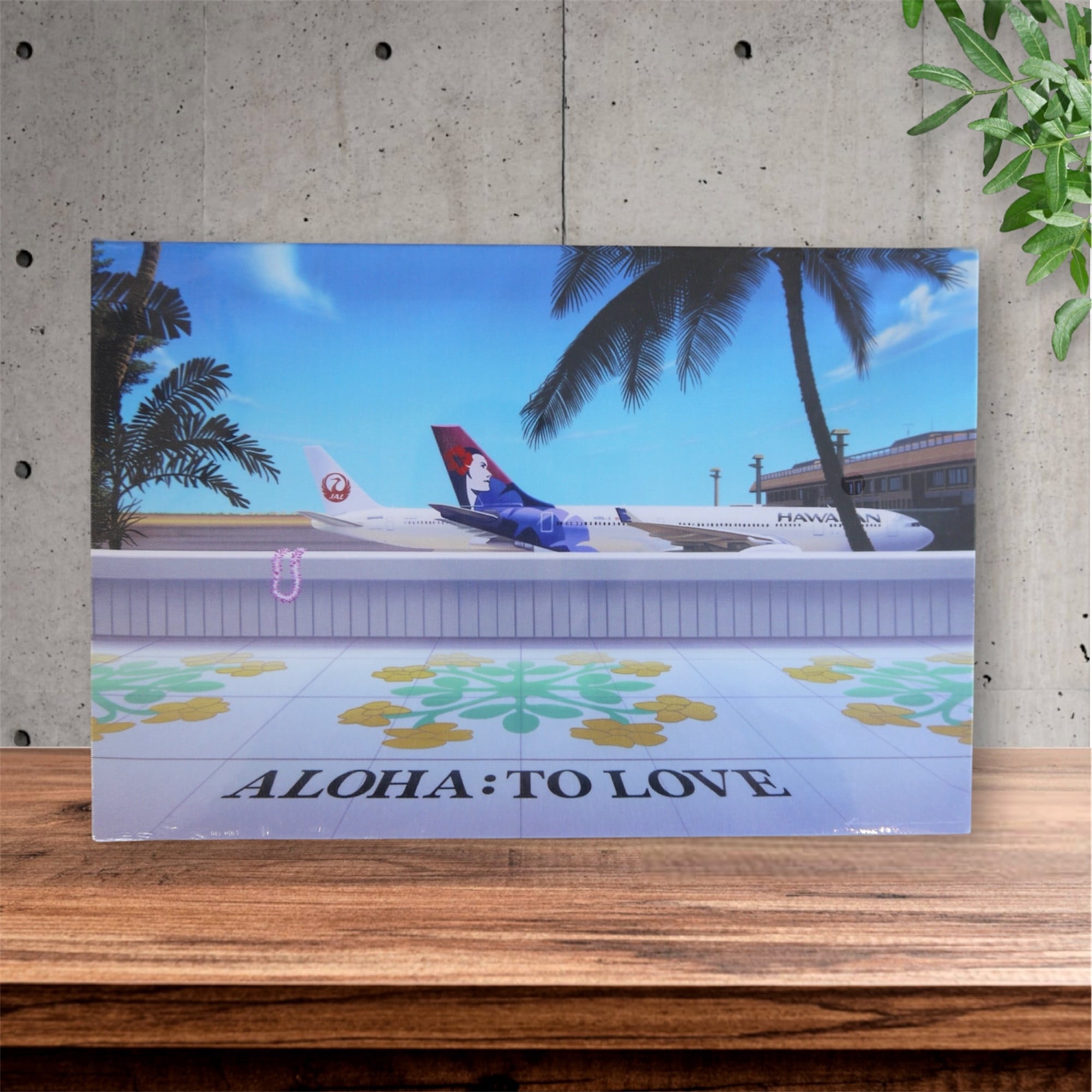栗山義勝 キャンバス ミニ パネル絵 木枠 ハワイ インテリア HAWAII 絵 イラスト 空港 ハワイアン航空 JAL<AIR PORT>