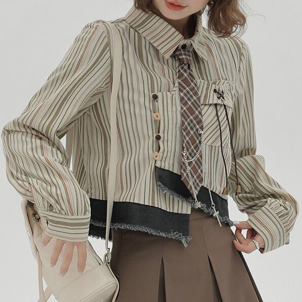 chain patternアシンメトリーシャツ HeRIN.CYE | Asymmetry collar shirt (シャツ・ブラウス ) |SHEL'TTER