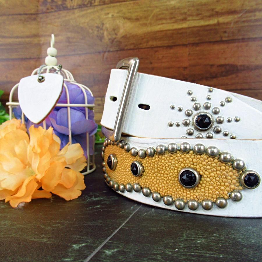 HTC ピーナッツスタッズベルト ホワイト サイズ32 本革×エイ革 激レア色