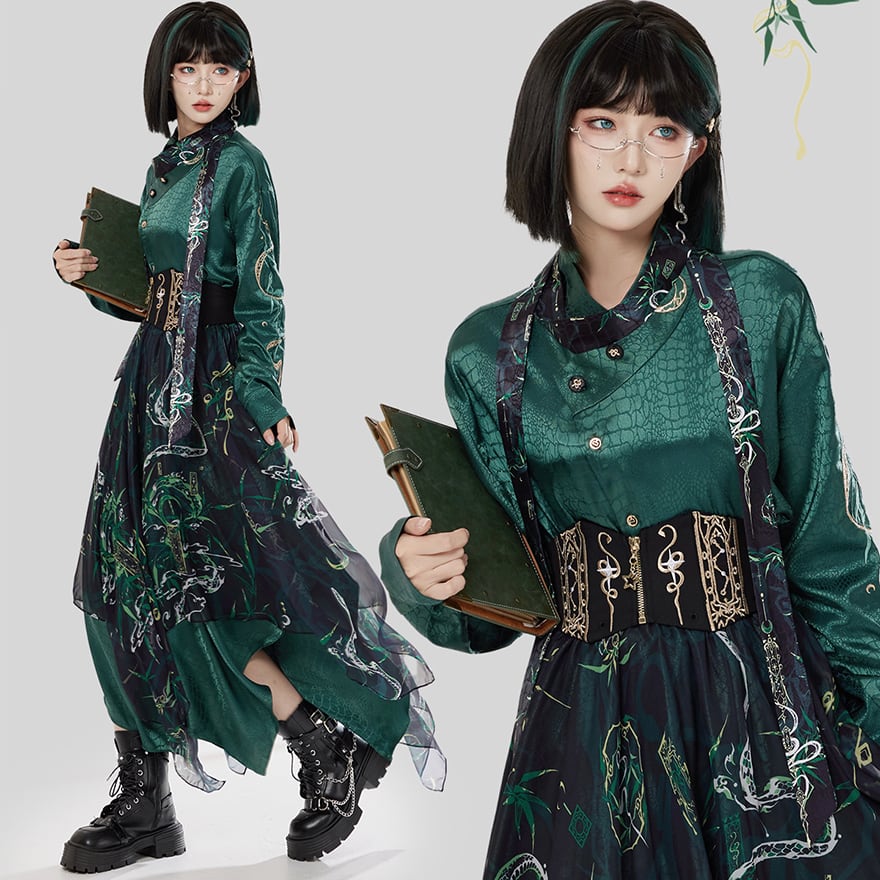 中華ゴシック アシンメトリースカート レイヤード×チャイナ風｜WithU