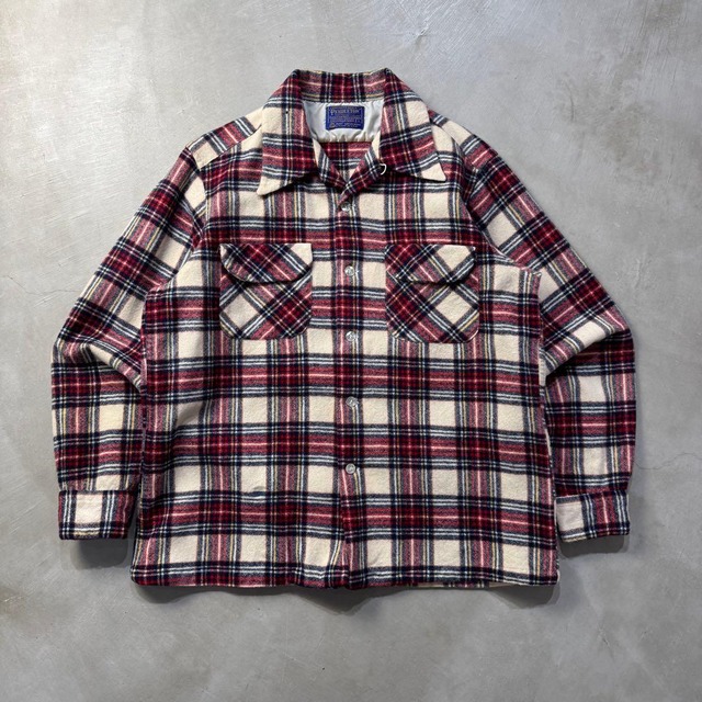 70s PENDLETON wool board shirt ベージュ　赤
