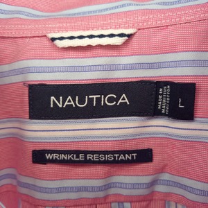 ノーティカ　防シワ　ストライプ　BDシャツ　ボタンダウン　長袖　刺繍ロゴ