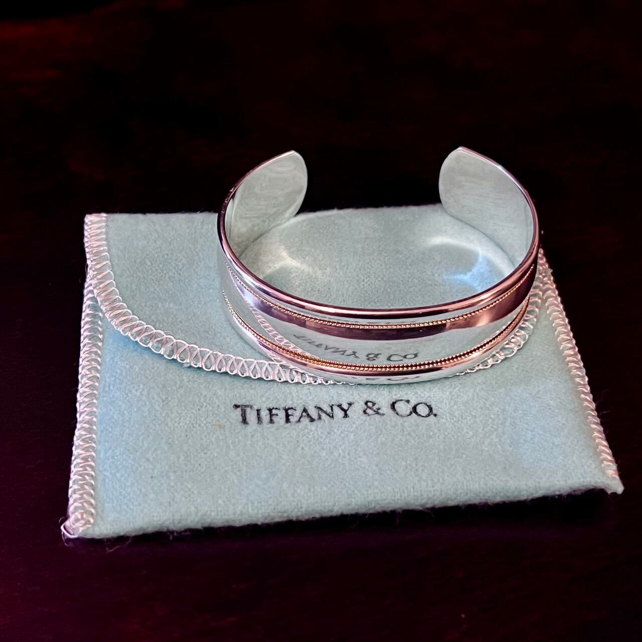 VINTAGE TIFFANY & CO. 18K Gold Twist Rope Cuff Bracelet Sterling