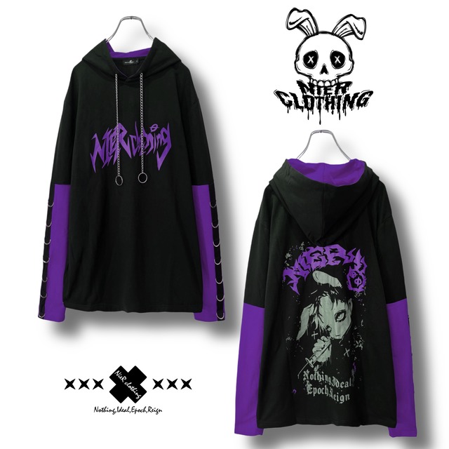 FAKE LAYERED PARKA【PURPLE×BLACK】両サイドポケット付き