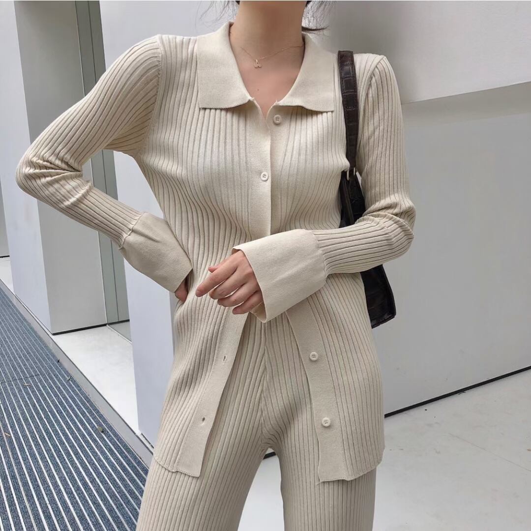 襟付きリブニット ストレーパンツセットアップ　AJ1050-D001