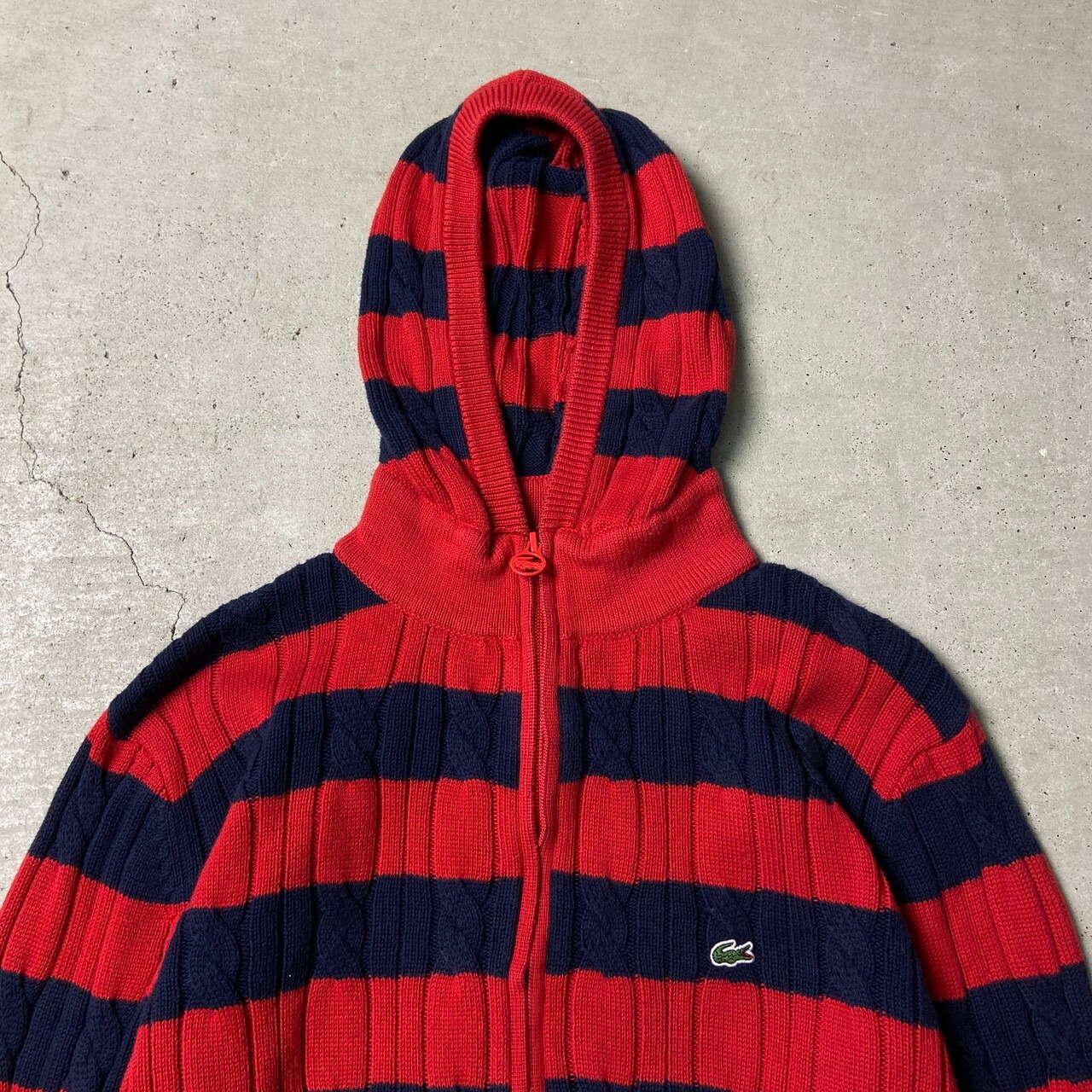 LACOSTE ラコステ コットンニットパーカー ボーダー柄 メレディースL 
