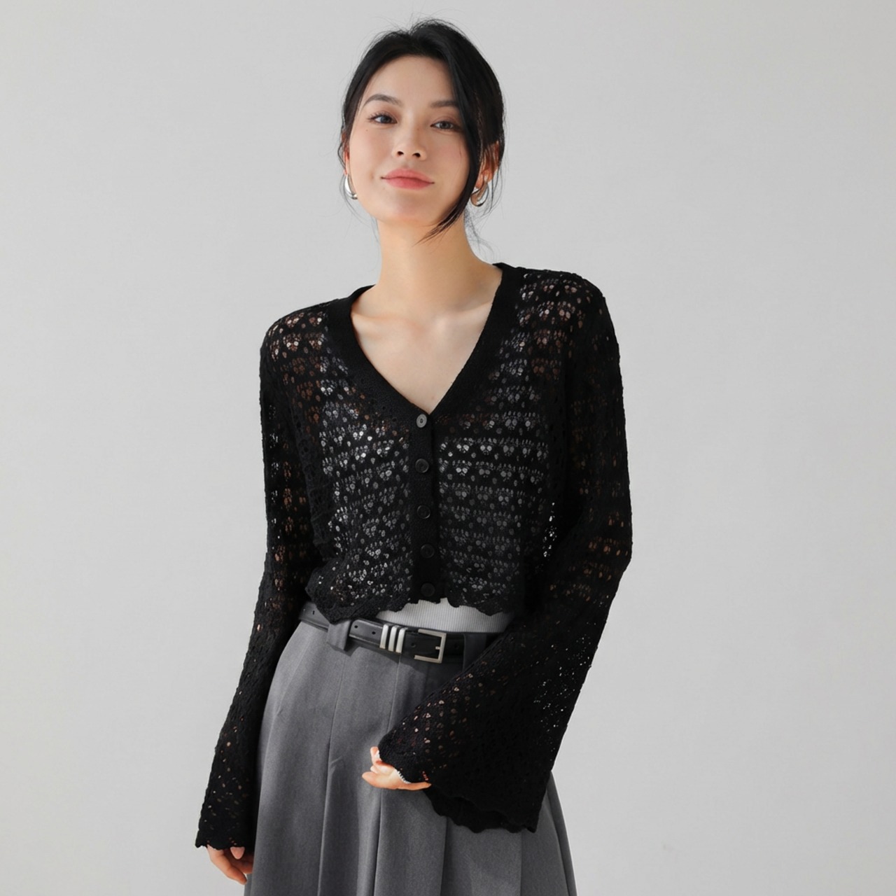 長袖 ショート丈 ニットカーディガン   3colors  26024・画像10