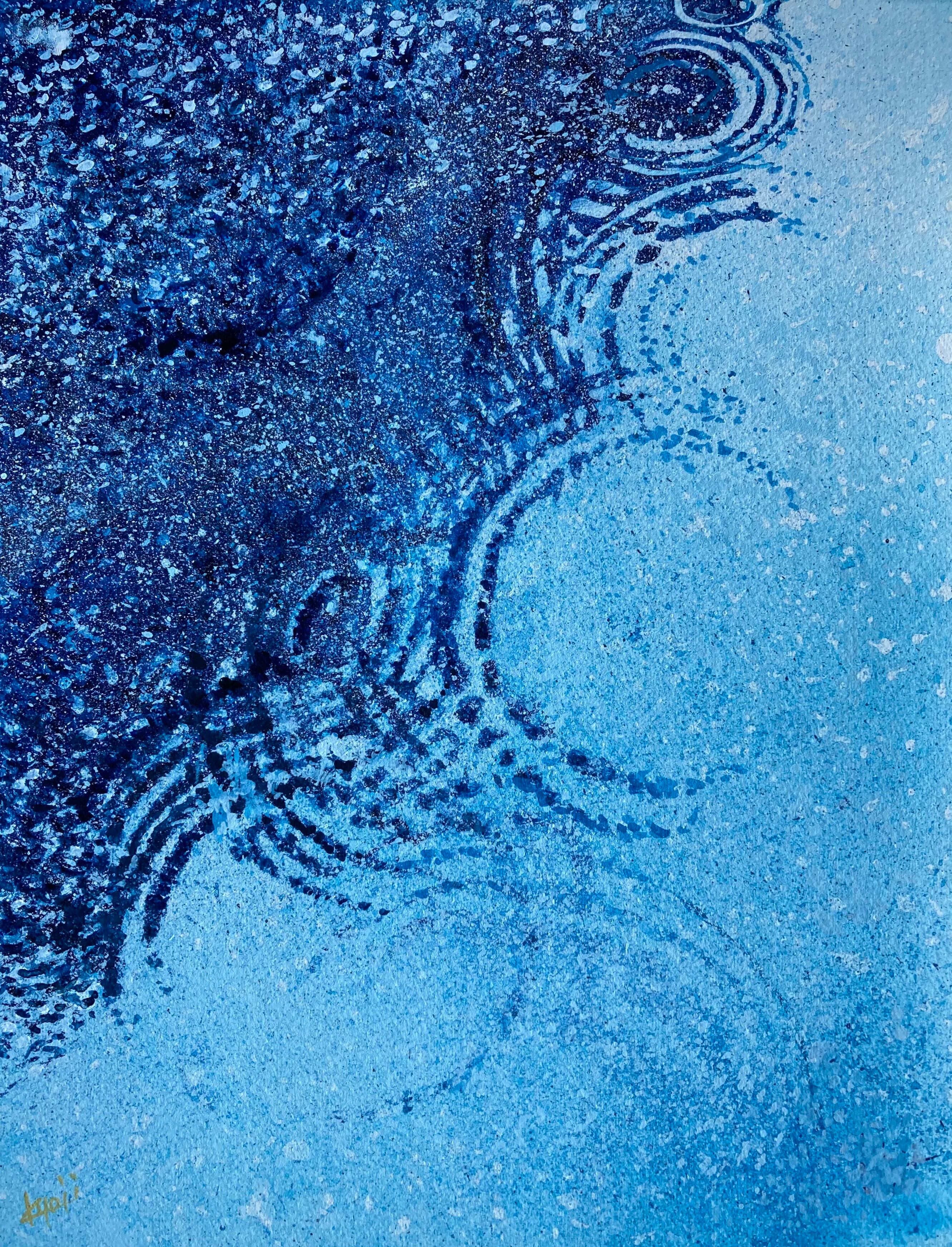 送料無料「紫陽花と鴨」透明水彩原画F6サイズ額装込み