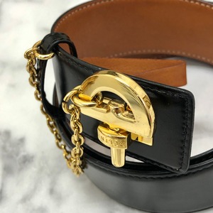 CELINE セリーヌ ホースビット レザー チェーン ベルト ブラック 