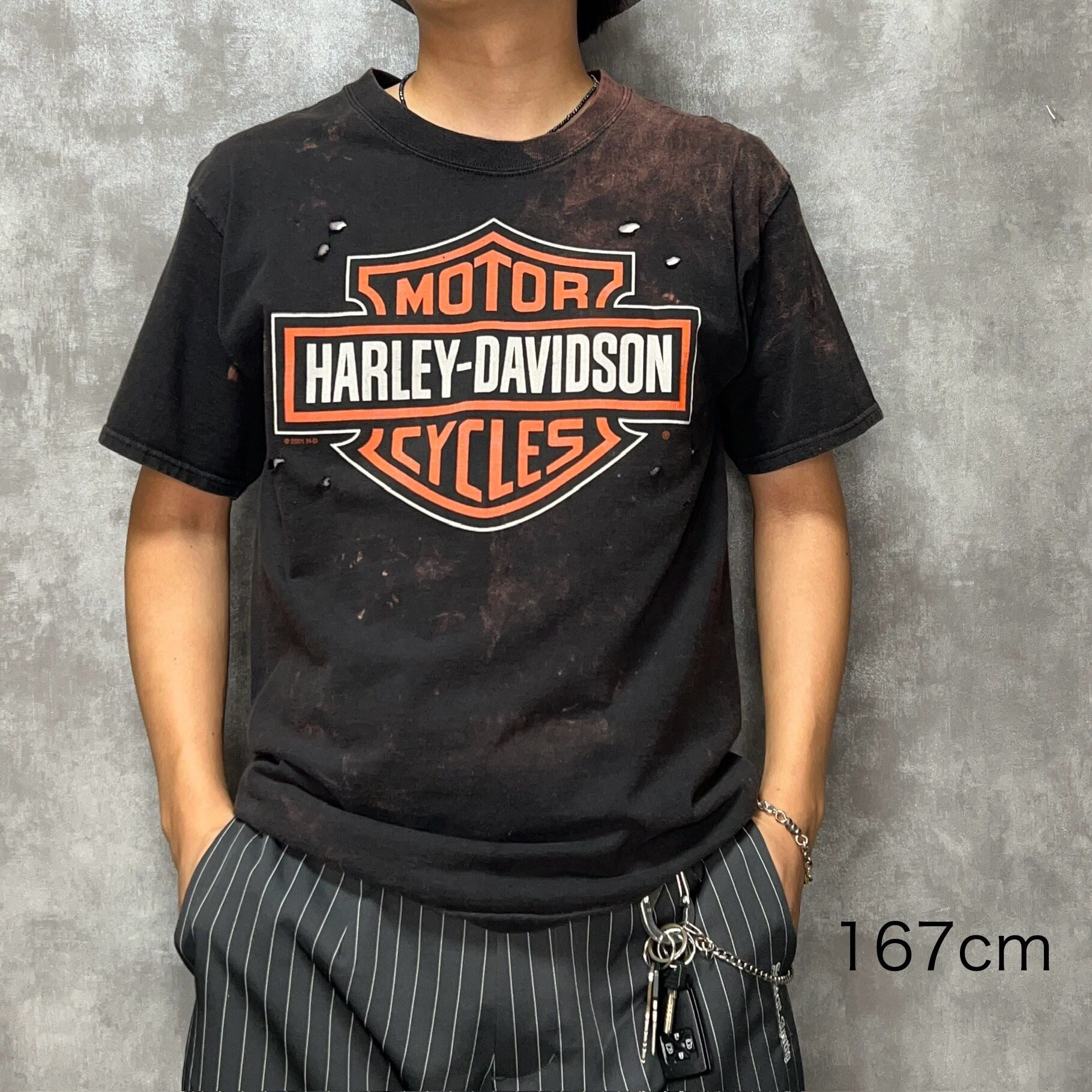 リメイク】HARLEY DAVIDSON 半袖Tシャツ M コットン100% プリント 