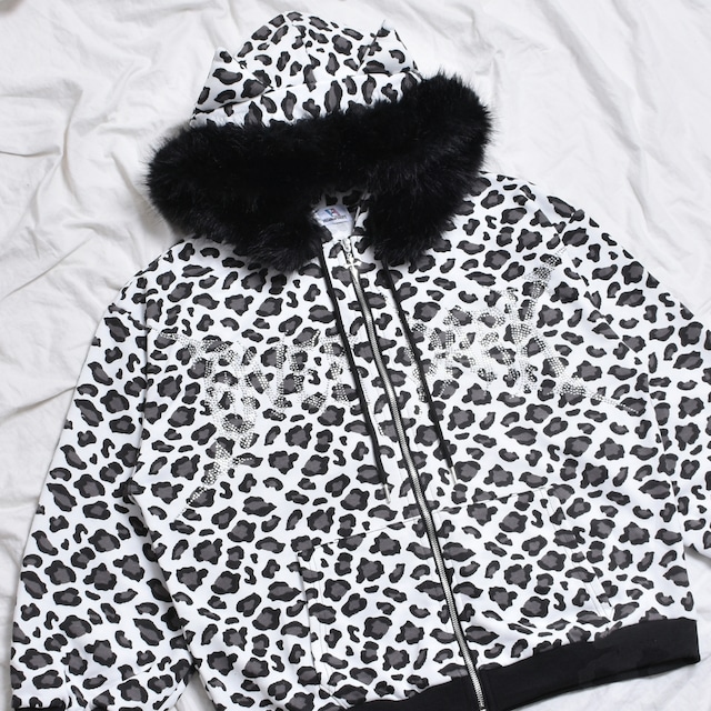 【3/27新着】ラインストーン★ネコ耳ブラックレオパードファーZIPパーカー
