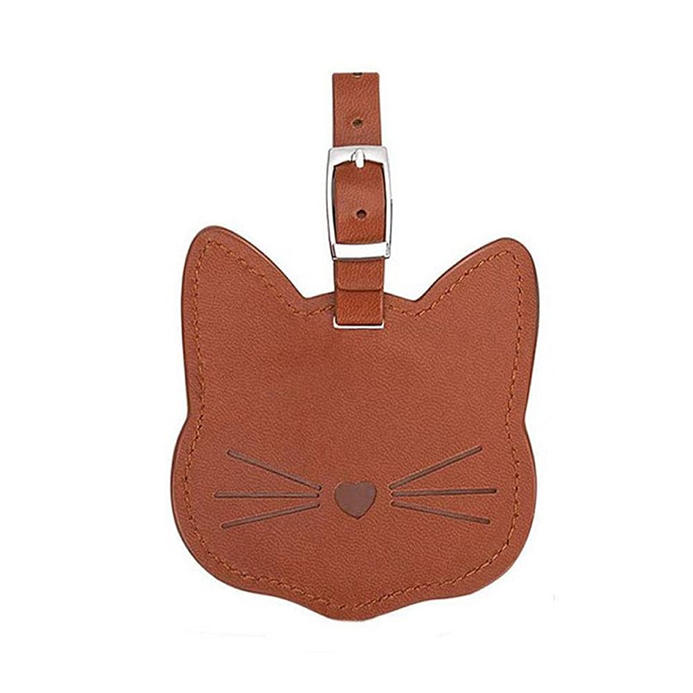 【在庫のみ】LOYELEY 猫 ネームタグ バッグタグ 荷物タグ スーツケースタグ PUレザー 可愛い 軽量 柔軟 耐用 取り外し簡単 旅行タグ 紛失防止 お子様バッグ/スーツケース/スポーツバッグ 通用 旅行 出張用 (ブラウン)