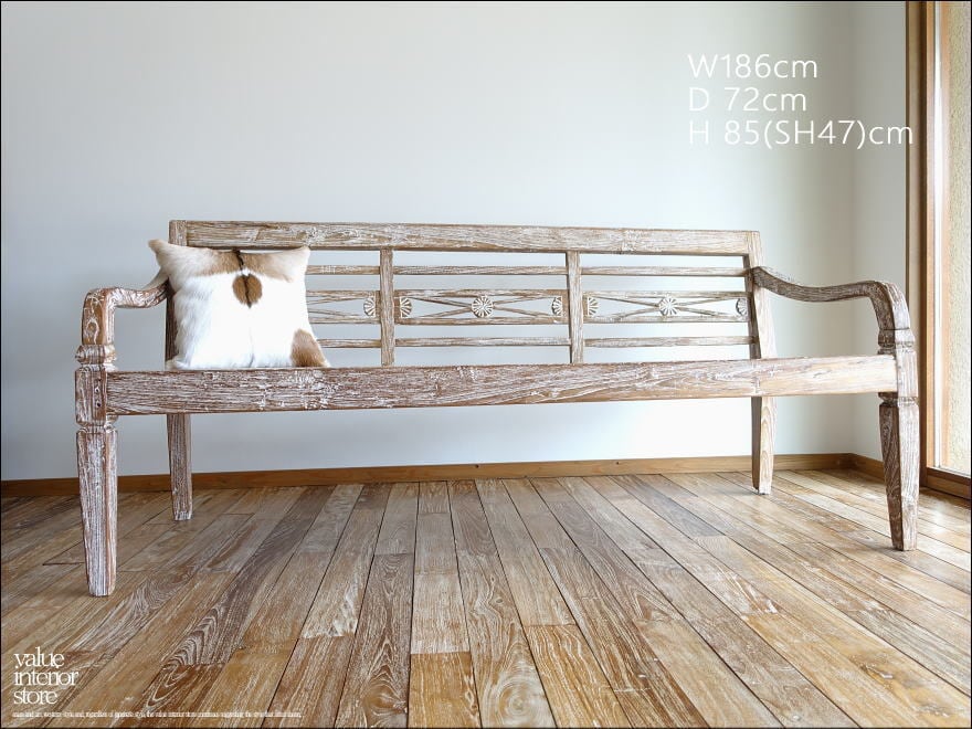 チーク無垢材 ヴィンテージソファBolt /NW 長椅子 3人掛け トリプルソファ ソファー ベンチ アンティーク 一点物 再生家具 世界三大銘木 W186cm