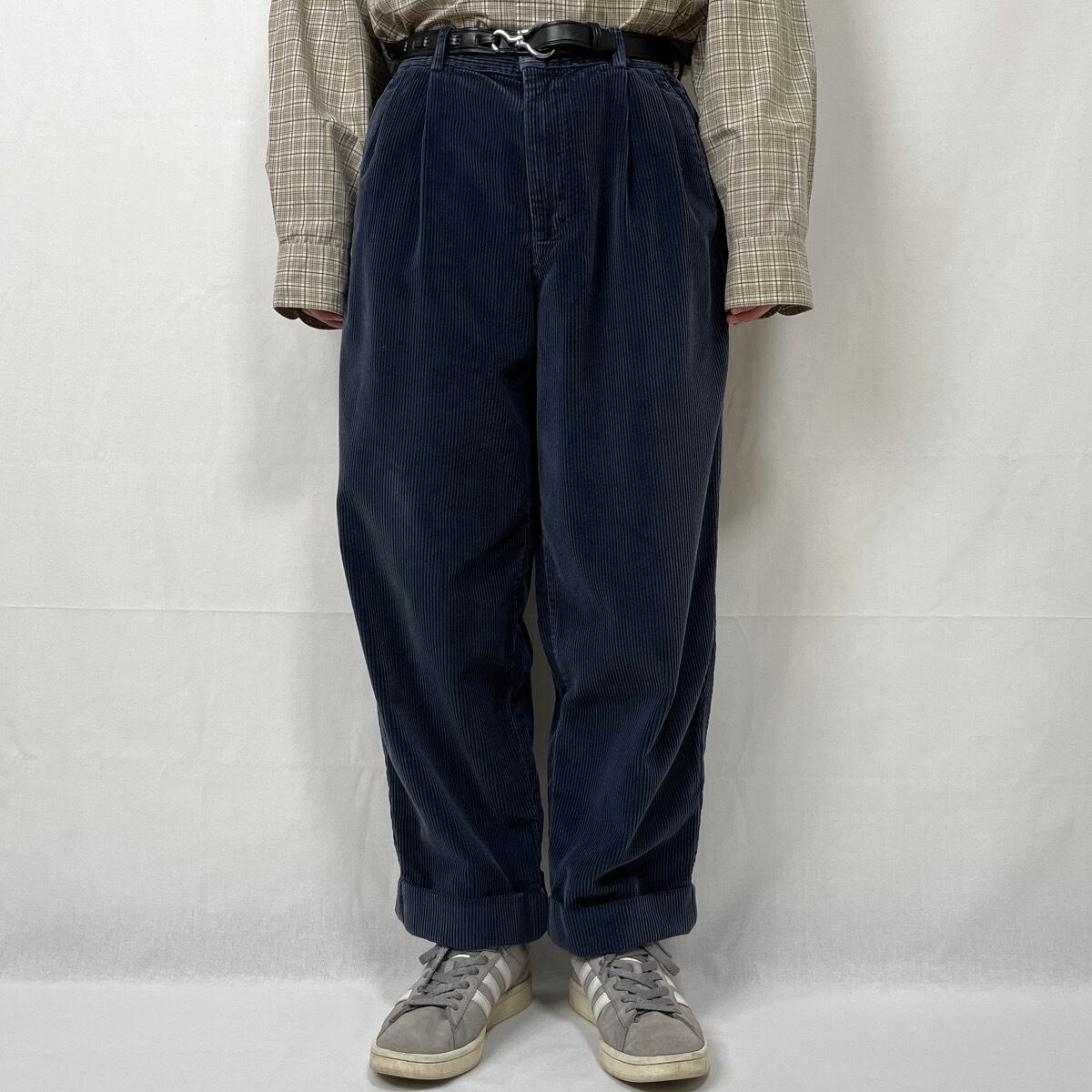 90s claiborne 太畝コーデュロイパンツ バギー 古着 紺 ネイビー 極太 