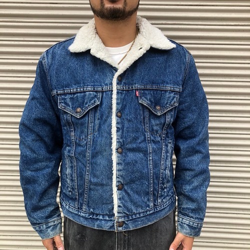 濃紺 80s USA製 vintage Levi's 70608 0216 リーバイス ヴィンテージ デニム ボア ジャケット Gジャン アウター 90s 3rd 裏ボア 襟ボア 42