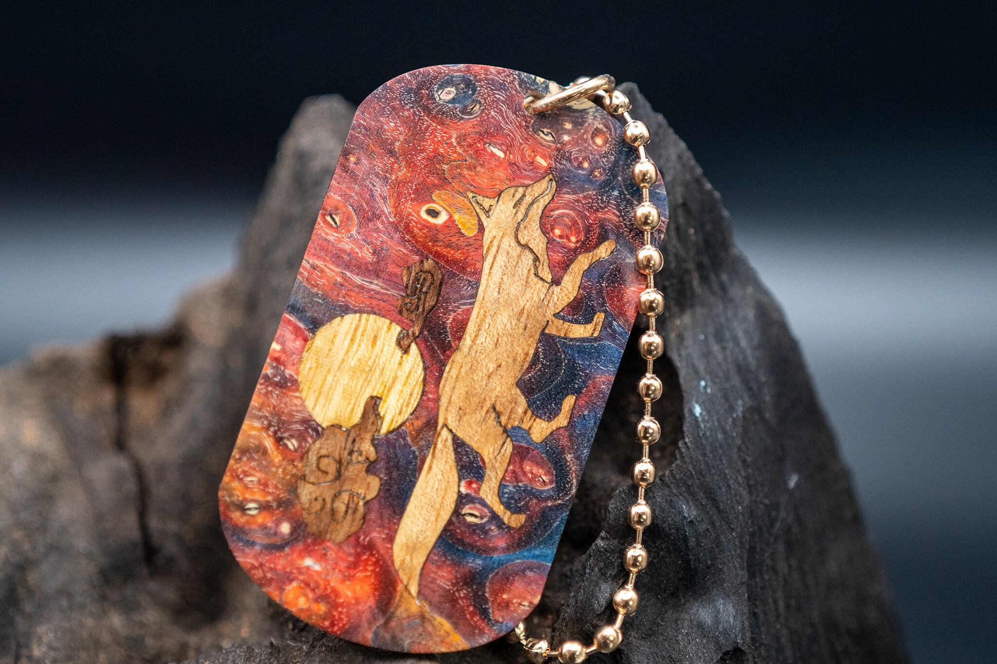 スタビライズウッド メープルバール ドッグタグ 象嵌 十五夜きつね