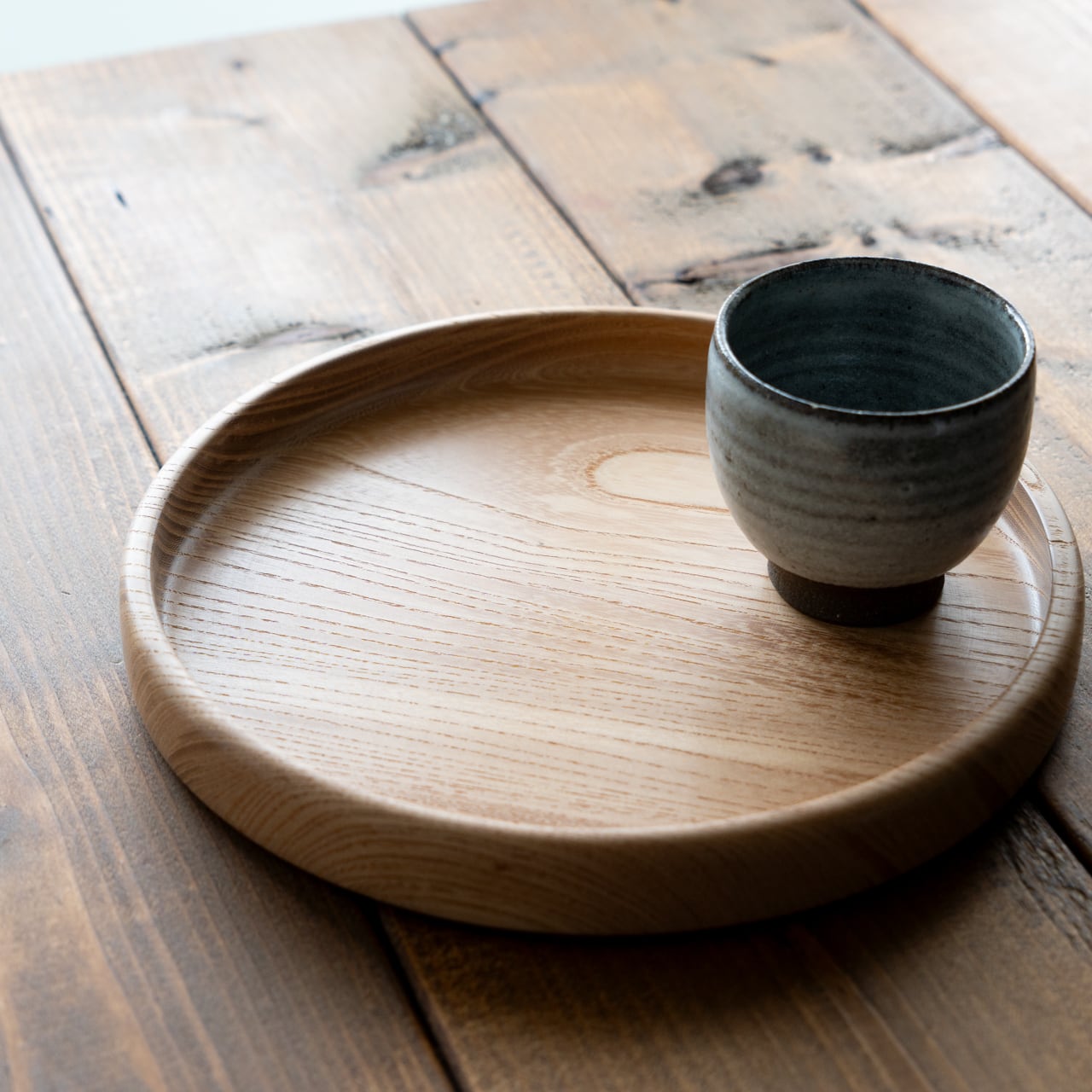 現品限り】直径21.5cm 無塗装のお盆 欅（けやき） 4−8 | わたなべ木