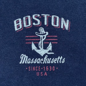 【GILDAN】BOSTON ワンポイントロゴ ハーフジップ スウェット プルオーバー Massachusetts USA MEDIUM US古着