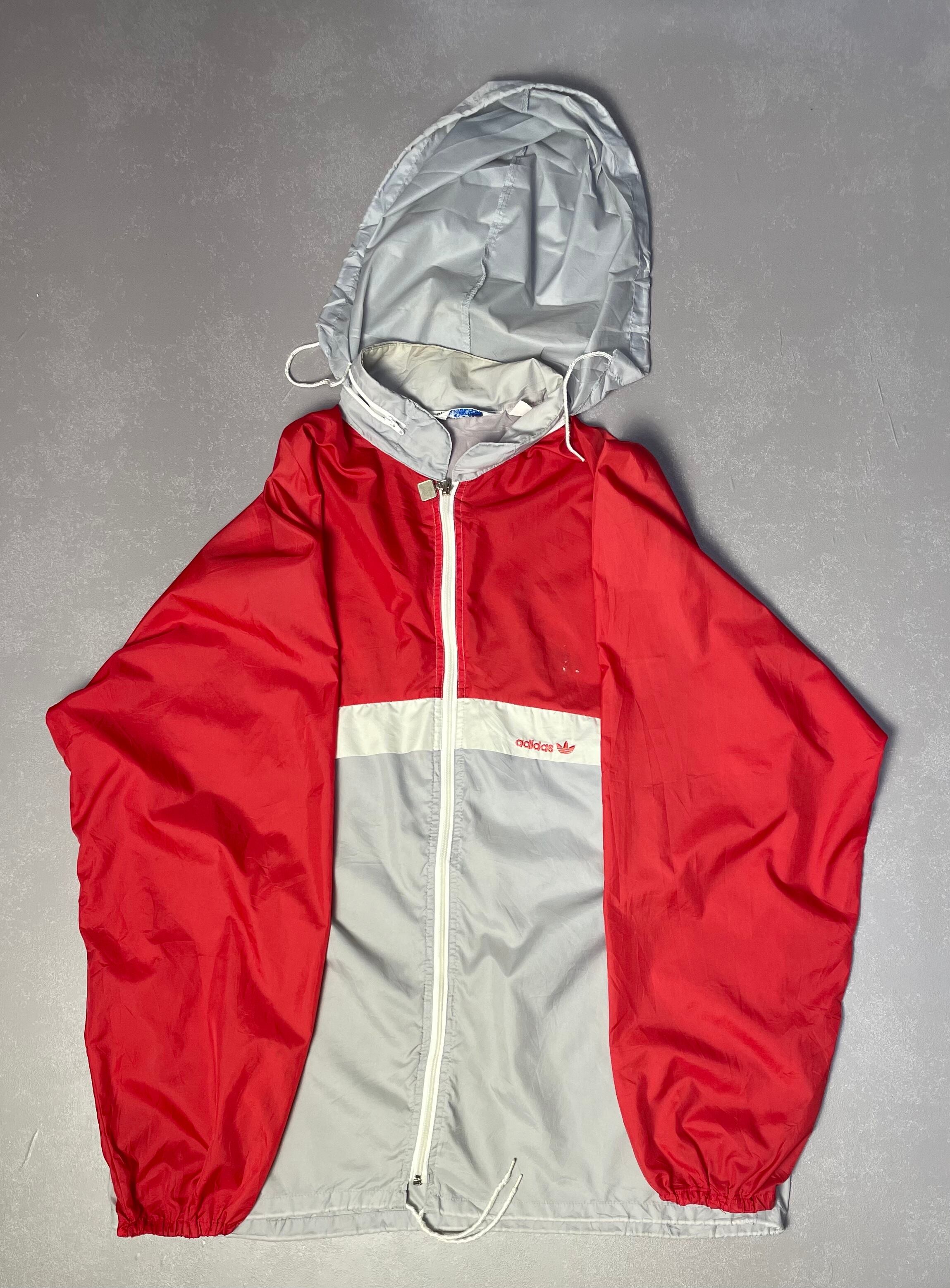 80年代 adidas アディダス ナイロンジャケット メンズL相当 古着 80S ビンテージ ヴィンテージ ワンポイントロゴ刺繍 切り替え レッド 赤色【ナイロンジャケット】