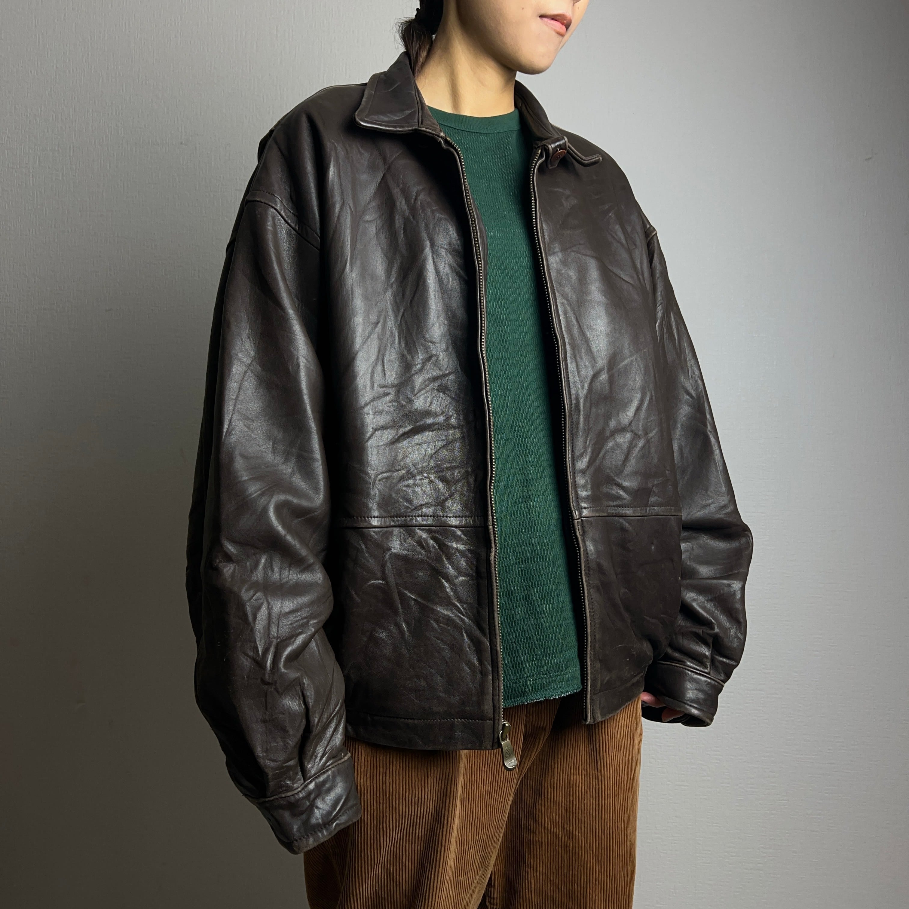90's NAUTICA Leather Blouson 90年代 ノーティカ レザージャケット スウィングトップ  ラムレザー【1000A512】【送料無料】