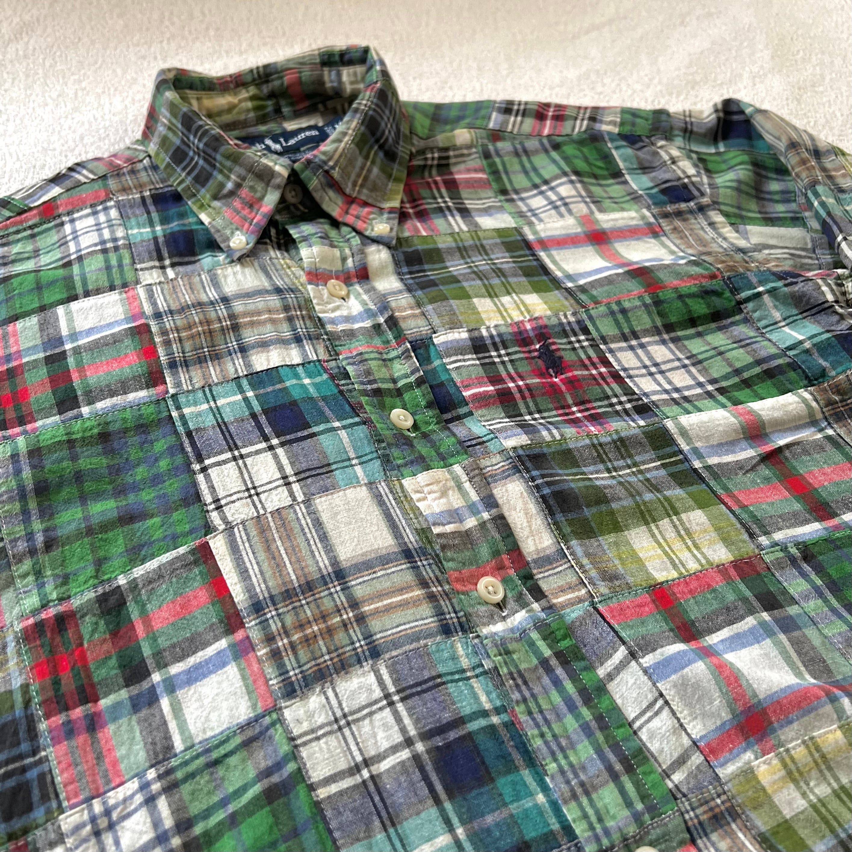 美品XL✨ポロラルフローレン 長袖シャツ ブラウス チェック クレイジーパターン Ralph Lauren ラルフローレン パッチワーク クレイジーパターン 長袖