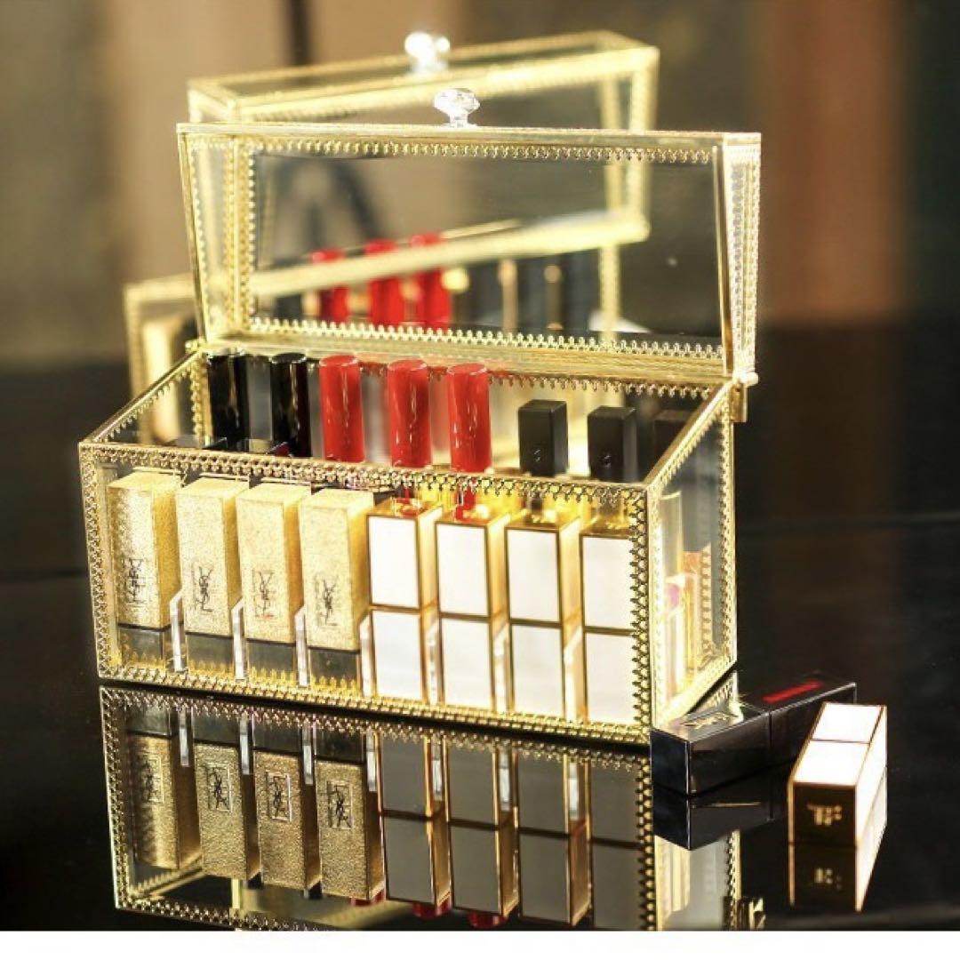 メイクボックス ゴールドフレーム 化粧品 箱 リップ収納 口紅収納