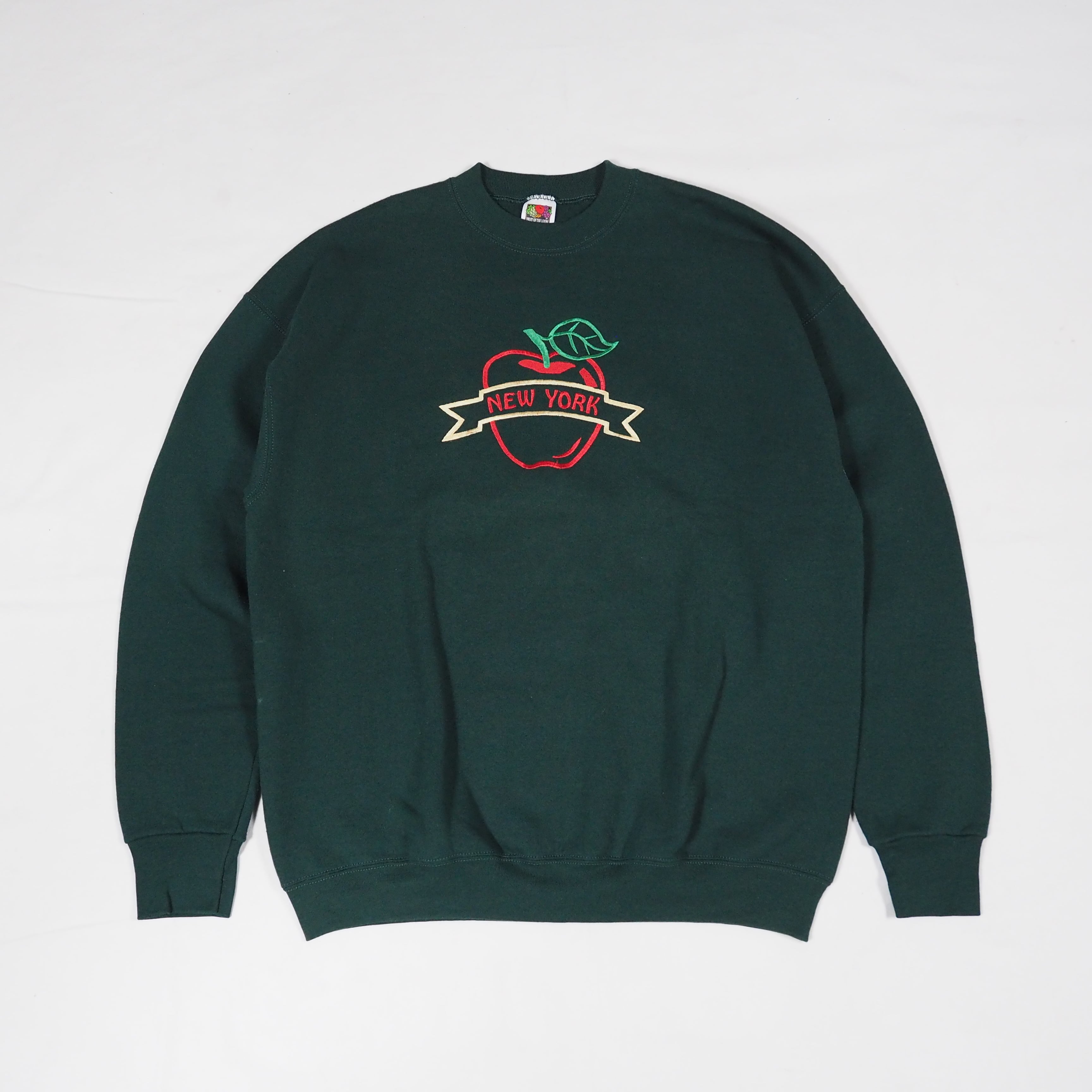 NEW YORK big apple embroidered sweatshirt XL FRUIT OF THE LOOM green ニューヨーク スーベニア スウェット