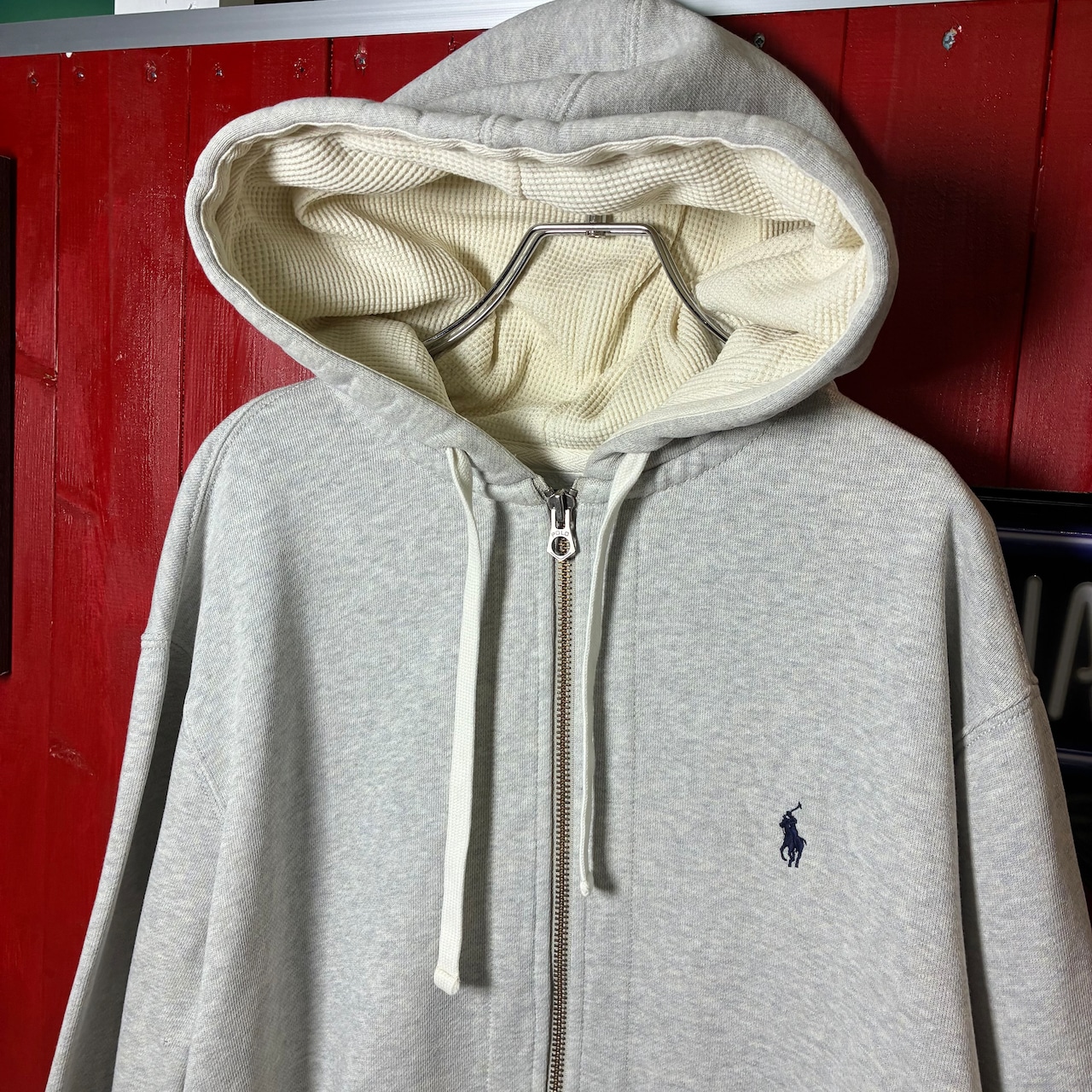 90s POLO RALPH LAUREN ジップパーカー グレー フード裏サーマル